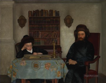  sidor Painting - Rabbi with Young Student Isidor Kaufmann Hungarian Jewish